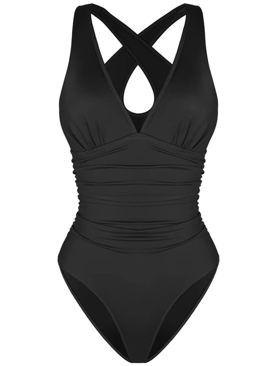 Shapellx Other - ShapeLLX Smart Sculpt Classic Black Cross-Back - Front Ruched One-Piece Swimsuit